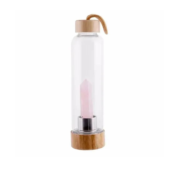 Crystal Infused Elixir Glass & Bamboo Water Bottle - Bellarte Enchanté Crystal Infused Elixir Glass & Bamboo Water Bottle